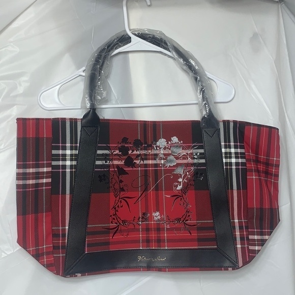 VICTORIA’S Secret Red Plaid Tote w/ floral design style number 11185110 NWT - Picture 1 of 4